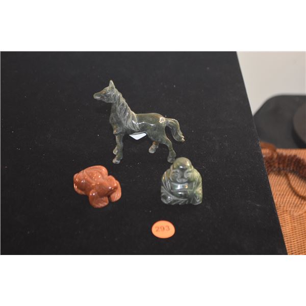 SANDSTONE FROG, JADE LIKE STONE HORSE & BUDDHA (3 PCS)