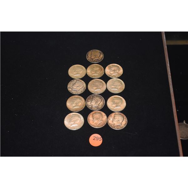 KENNEDY HALF DOLLARS - 1964 (3), 1966 (3), 1967 (4), 1968 (3) (13 PCS)