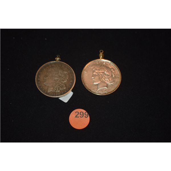 PENDANTS: 1923 PEACE SILVER DOLLAR & 1921 MORGAN SILVER DOLLAR (2 PCS)