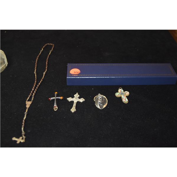 COLLECTION OF CHRISTIAN PENDANTS & ROSARY (5 PCS)