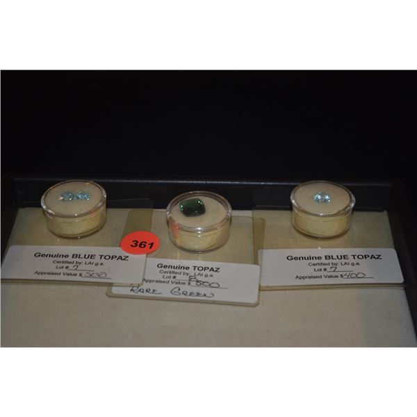 BLUE (3) & GREEN (1) TOPAZ GEM STONES (4 PCS)