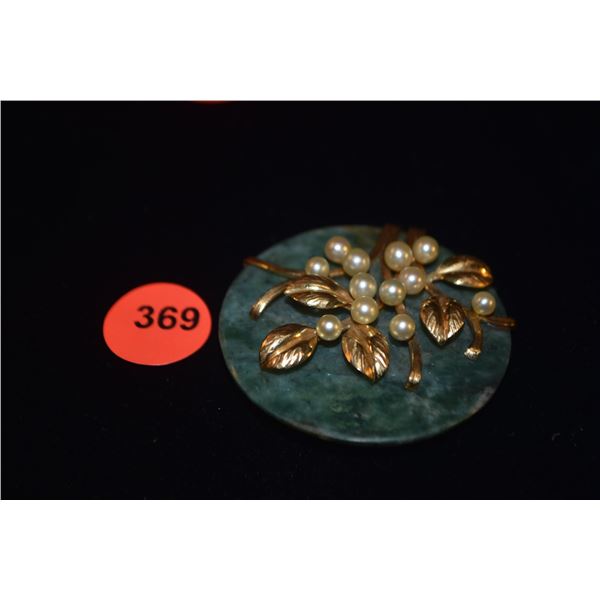 MING'S 14K JADE & PEARL CONVERTIBLE PENDANT/BROOCH