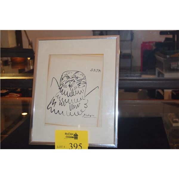 FRAMED BALD EAGLE PRINT; PICASSO (11 1/2" X 14 1/2") (DOES NOT INCLUDE STAND)