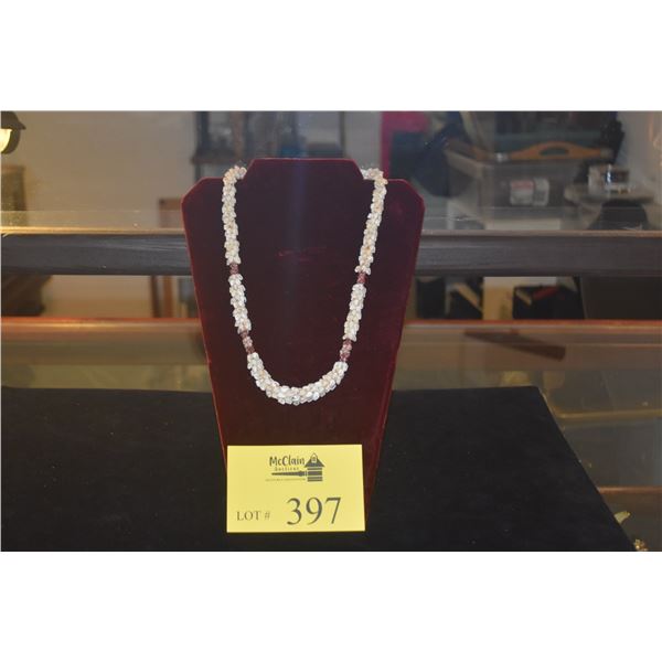 23" HAWAIIAN NI'IHAU SHELL NECKLACE, MOMI SHELLS & RED & PINK KAHELELANI IN POE POE STYLE