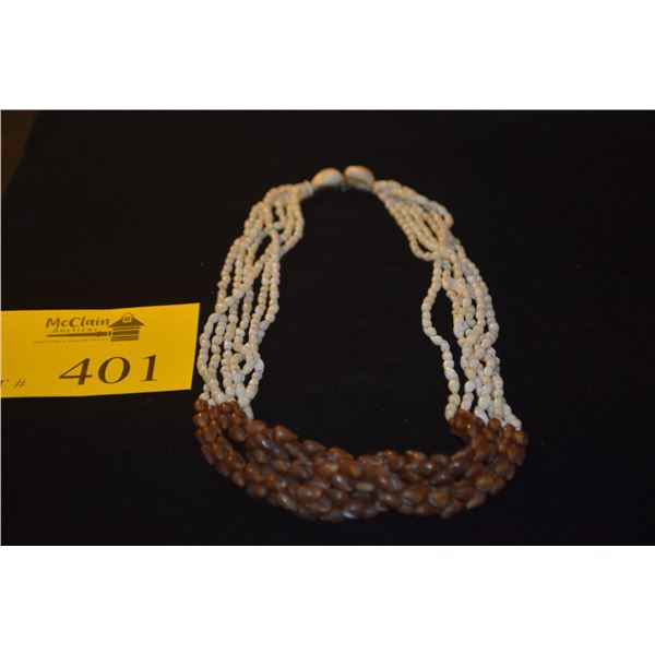 NI'IHAU SHELL NECKLACE, POLEHO & LAIKI SHELLS (25 1/2")