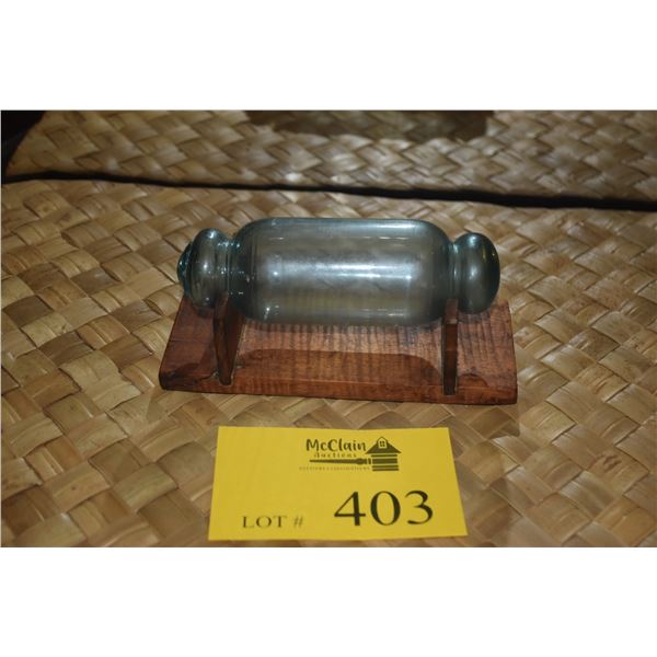 GLASS ROLLING PIN FISHING FLOAT ON CUSTOM KOA STAND