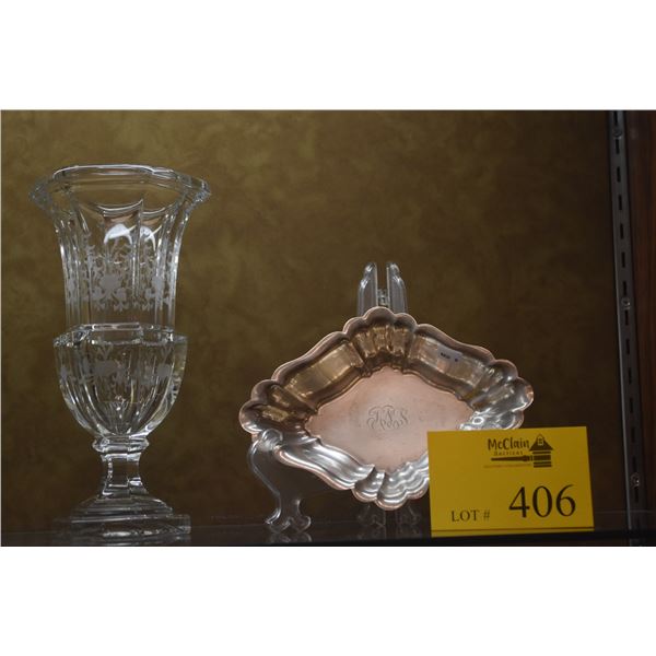 MIXED LOT: STERLING DISH (180 G) & CRYSTAL VASE (2 PCS) (DOES NOT INCLUDE STAND)