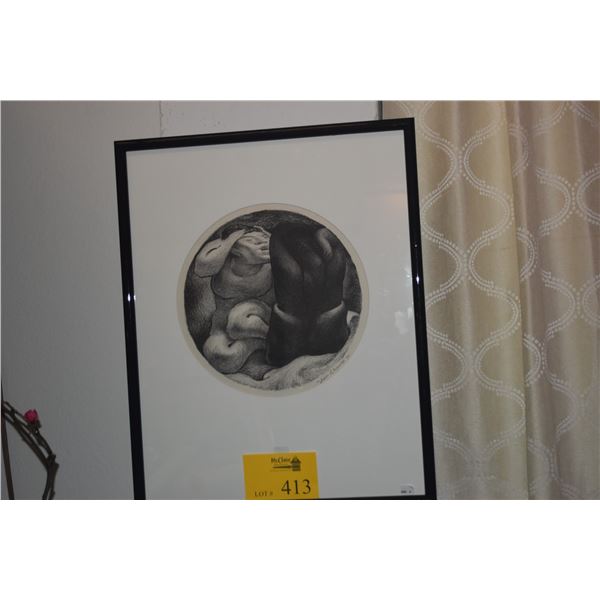 FRAMED JEAN CHARLOT, "TONDO COIFFURE"; 1930; SIGNED (17 1/4" X 21 1/2")