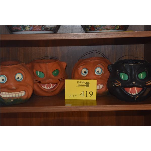 VINTAGE PAPER-MACHE HALLOWEEN JACK-O-LANTERN BUCKETS (4 PCS)