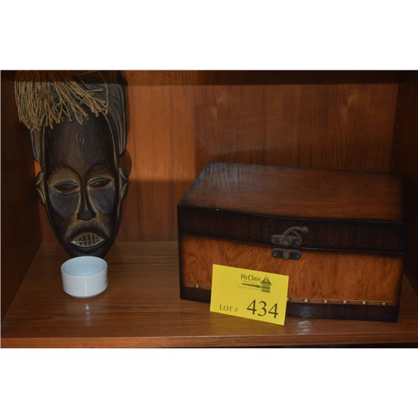 WOODEN MASK, STORAGE BOX & ALOHA AIRLINES DISH (3 PCS)