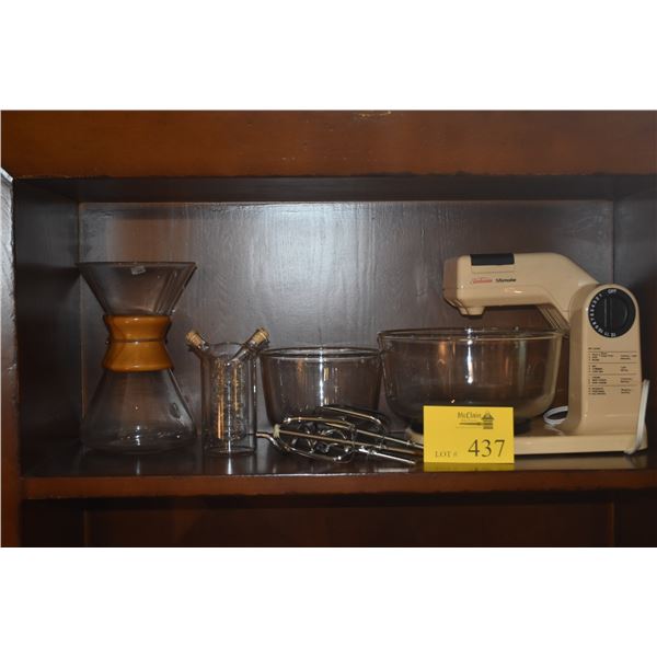 CHEMEX CLASSIC POUR-OVER GLASS COFFEE MAKER, OIL & VINEGAR CRUET & SUNBEAM MIXMASTER