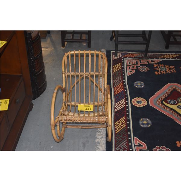 MID CENTURY BAMBOO & RATTAN CHILD'S ROCKING CHAIR