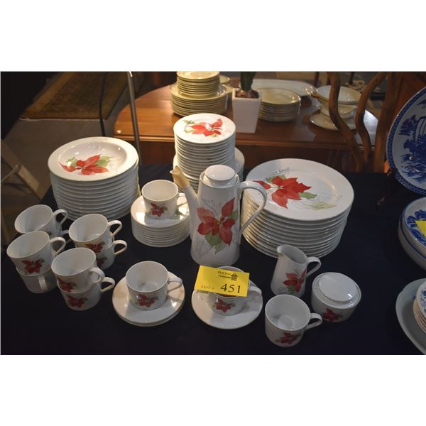 VINTAGE BLOCK SPAL POINSETTIA DINNERWARE SET W/COFFEE POT, CREAMER & SUGAR (SERVICE FOR 12) (75 PCS)