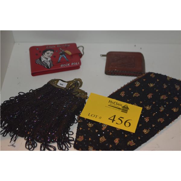 VINTAGE PURSES, HAND-TOOLED LEATHER WALLET W/EMBOSSED DESIGN & 1956 ELVIS PRESLEY ROCK N' ROLL VINYL