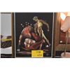 Image 1 : FRAMED VELVET PAINTING, BULL FIGHTER; SIGNED AL (15 1/2" X 12")