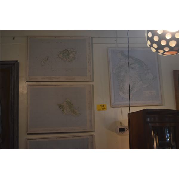 VINTAGE FRAMED TOPOGRAPHIC MAPS - HAWAIIAN ISLANDS (4 PCS)