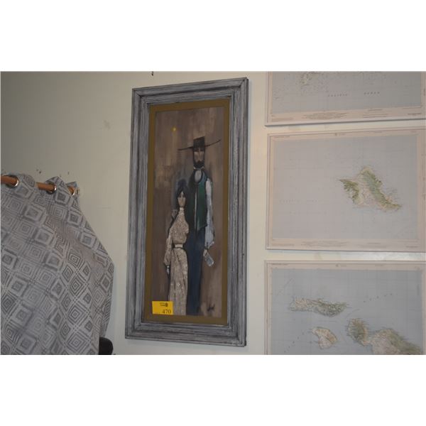 FRAMED OIL ON BOARD, MAN & WOMAN; SIGNED JEAN (23 1/2" X 49")