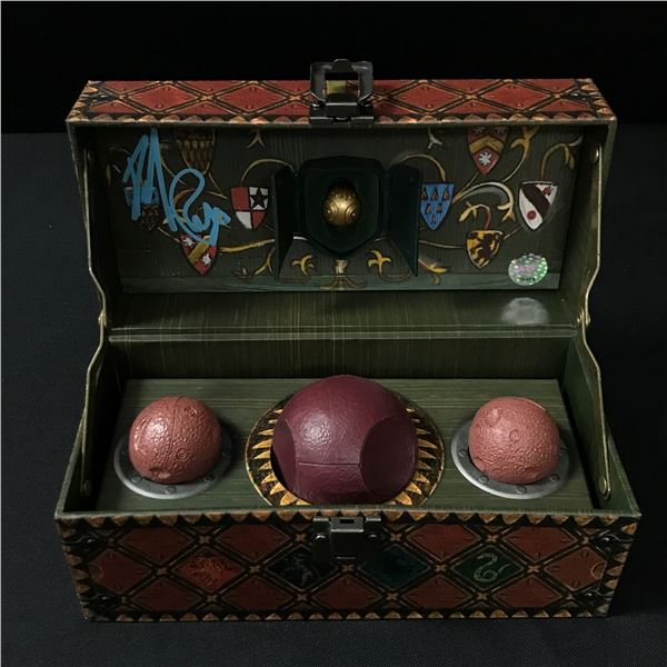 DANIEL RADCLIFFE SIGNED QUIDDITCH BALL COLLECTION IN DISPLAY - KB COA