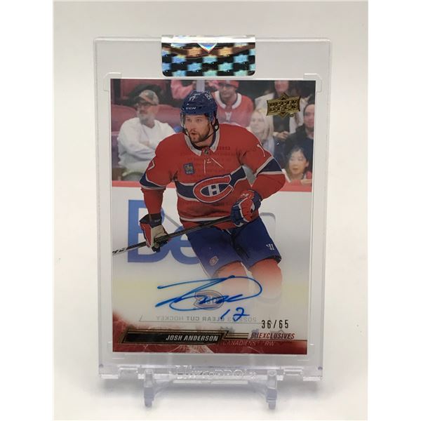 2022-23 UPPER DECK JOSH ANDERSON 36/65 UD EXCLUSIVES SIGNED TRADING CARD