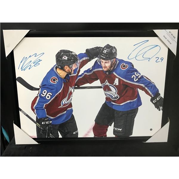 NATHAN MACKINNON AND MIKKO RANTANEN DUAL SIGNED COLORADO AVALANCHE CANVAS 22 X 29 FRAMEWORTH COA