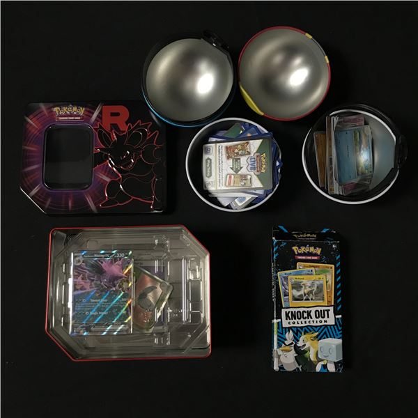 VARIETY OF POKEMON MEMORABILIA INCLUDING TINS AND POKEBALLS