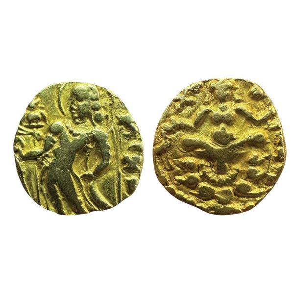 Gupta Empire, Kumara Gupta I (415-450 AD) Gold dinar , 'Archer' type, Altekar Class II var. A, Plate