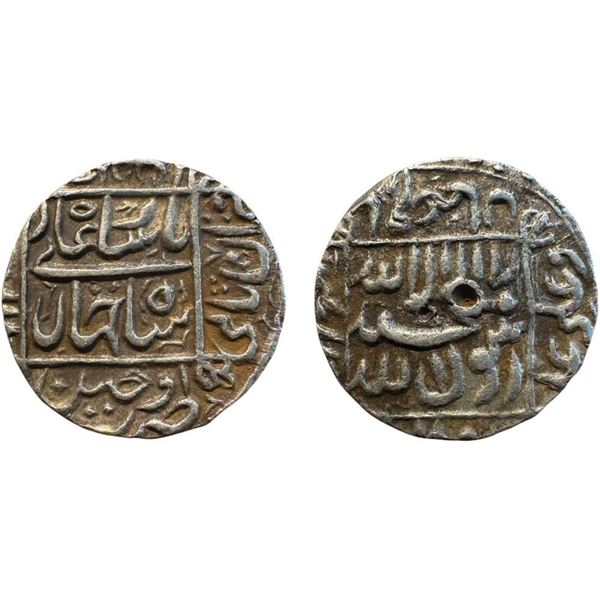 Shah Jahan (1628-1658 AD), silver rupee, Ujjain mint, 'square areas' type, KM 235.24, 11.420g. Very