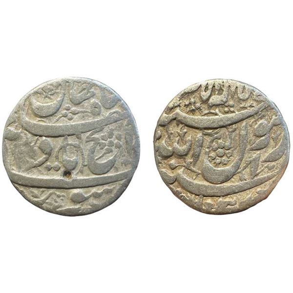 Shah Jahan (1628-1658 AD), silver rupee, Surat mint, AH 1037/RY 1 (Ahd), 'do chasme he' in Jahan and