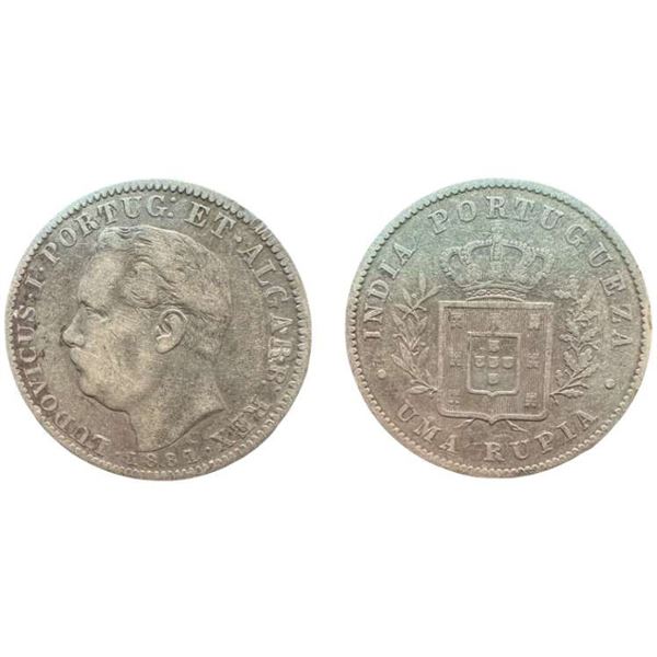 INDO - PORTUGUESE Silver Luiz I (Ludwig), Silver Uma Rupia /Rupee, 1882 (KM 312). About Extremely Fi