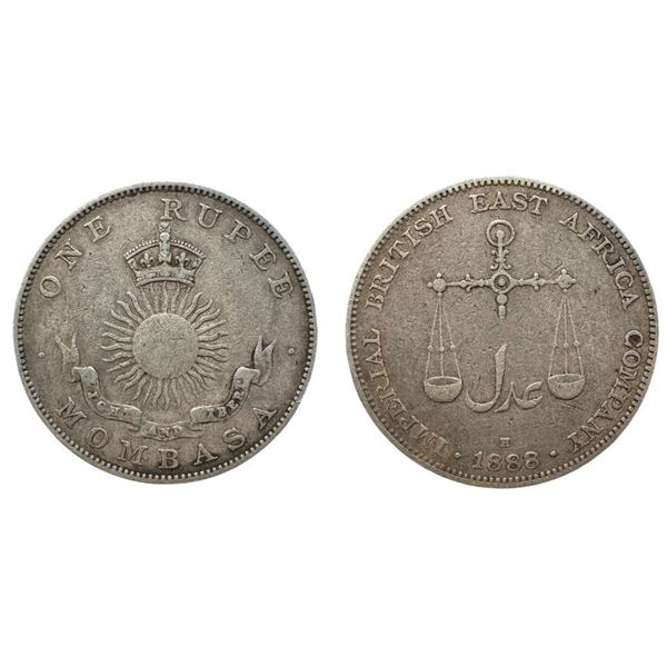 Foreign: Mombasa, Silver Rupee, 1888 AD H mintmark, obv. Crowned sun above ribbon and value around,
