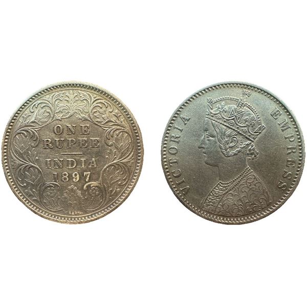 British  India Victoria Empress, Silver Rupee, 1897, Calcutta Mint, C3 / I / C incuse (Prid 136). Ab