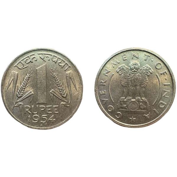 Republic India: Cupro - Nickel Rupee, 1954, Bombay Mint (KM 7.2). About Uncirculated