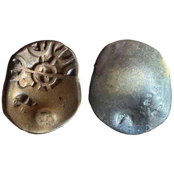 Ancient, Gandhara Mahajanapada (6th-5th Century BC), Silver 1/8 Shatamana, 1.72 gms, Obv. A six-arme