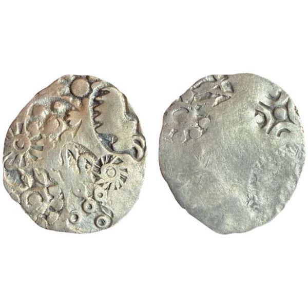 Ancient, Magadha Mahajanapada (5th Century BC), Series I, Silver Karshapana, 5.32 gms, Obv. Combinat