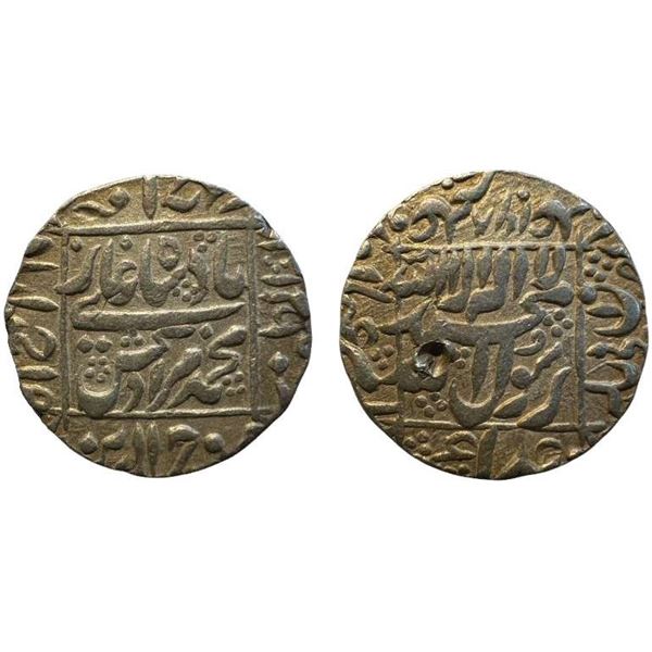 Murad Bakhsh (1658 AD), silver rupee, Ahmadabad mint in left quadrant, 'square areas' type, AH 1068,