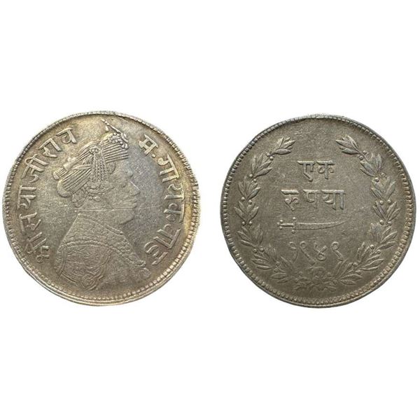 PRINCELY STATES - Baroda, Sayaji Rao III (1875-1938 AD), silver rupee, VS 1949, large flan type KM Y