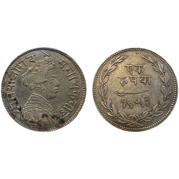 PRINCELY STATES - Baroda, Sayaji Rao III (1875-1938 AD), silver rupee, VS 1953, KM Y36, 11.28g. Obv: