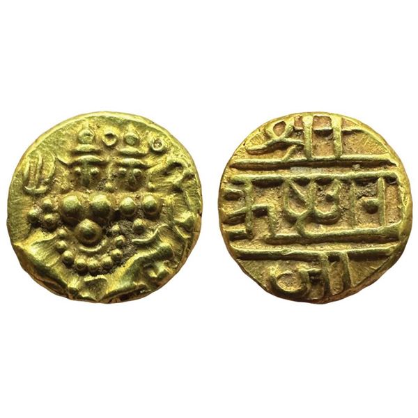 Mysore, Gold Pagoda, 3.43g, Krishna Raja Wodeyar (AH 1225-1285, 1810-1868 AD), Obv: Shiva-Parvati se