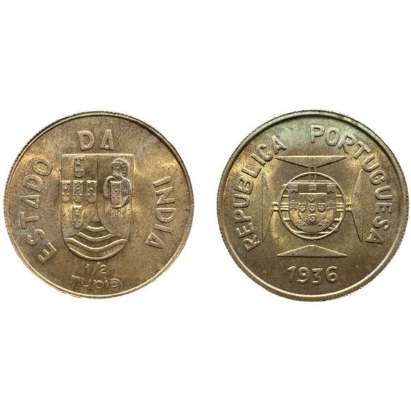 INDO - PORTUGUESE Silver ½ Rupia, 1936 (KM 23). uncirculated.