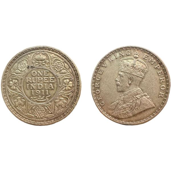 British  India George V, Silver Rupee 1911,  Bombay Mint, Pig Rupee, (Prid 217). Very Fine+.