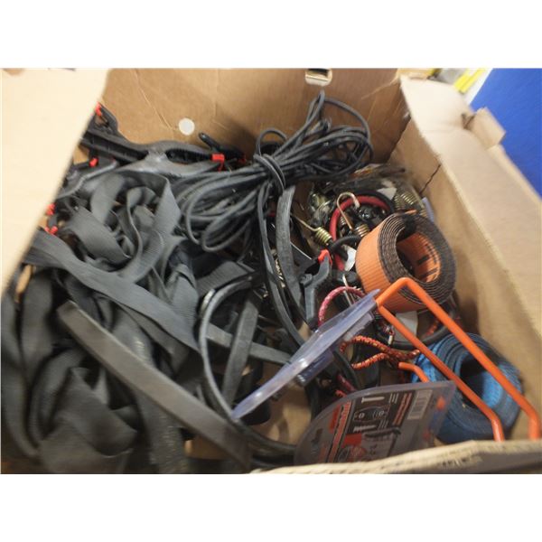Box Of Assorted Tie Down Straps & Bungie Cords