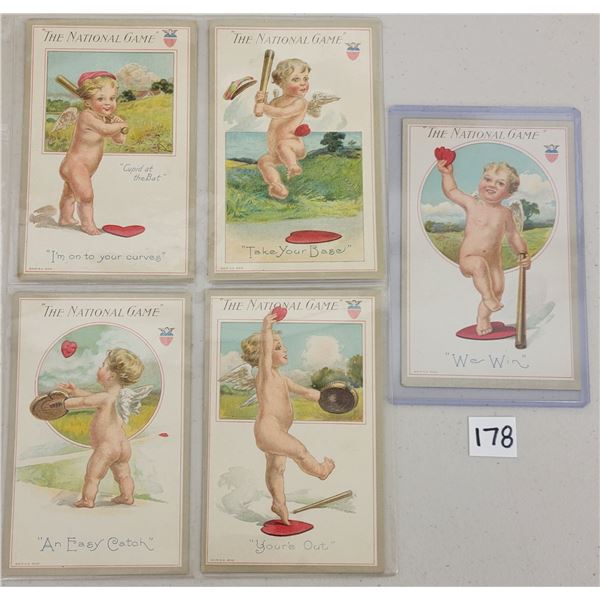 Baseball - Cupid Valentine Greeting Postcards "The National Game" 5 Cards