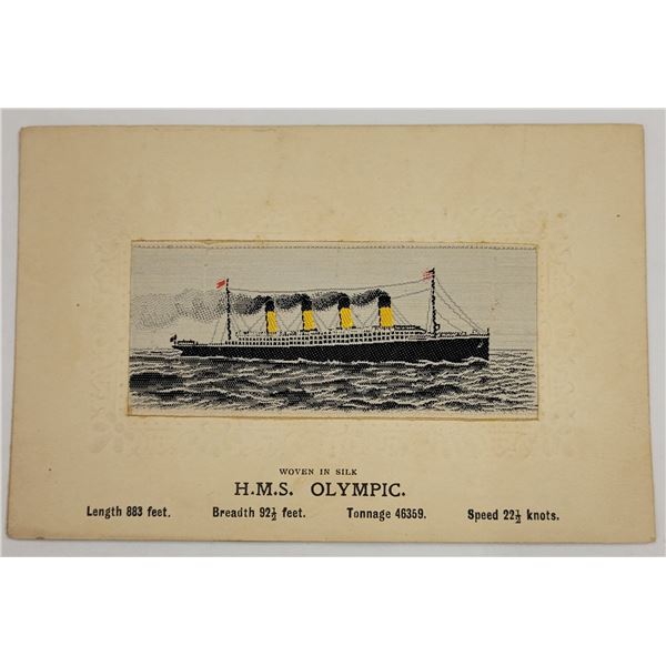 Novelty - Woven In Silk HMS Olympic Ocean Liner Ship Postcard