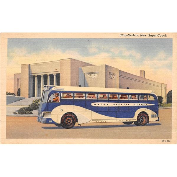 Linen Advertising Union Pacific Stages Bus Postcard