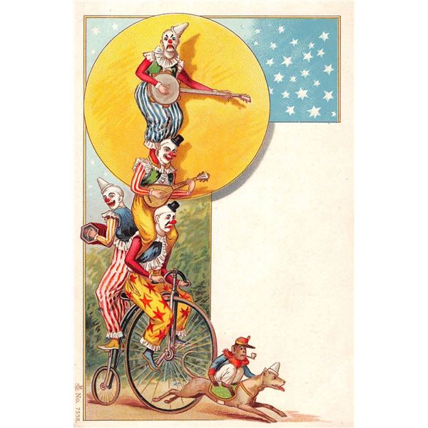 Circus Clowns on Bike in Moon Greeting Postcard