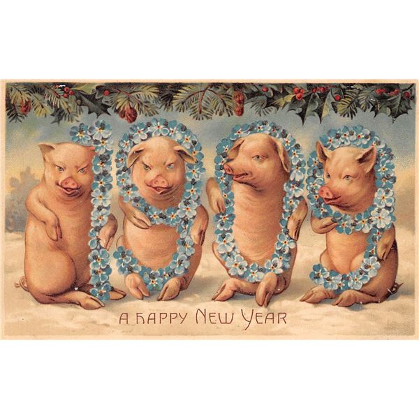 2 Pig Holiday Greeting Animal Postcards