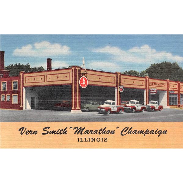 Linen Advertising Champaign, Illinois Garage & Service Station Postcard