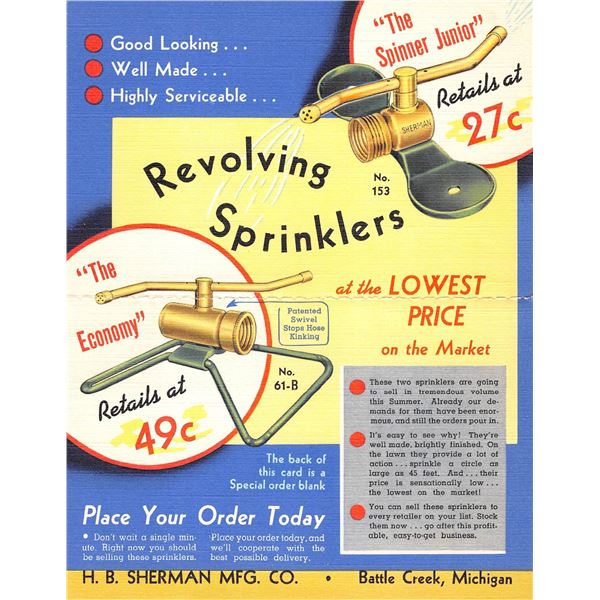 Bifold Linen Advertising Lawn Sprinkler Postcard