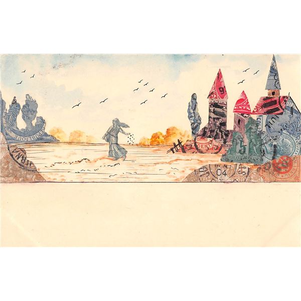 2 Novelty Stamp Montage Postcards