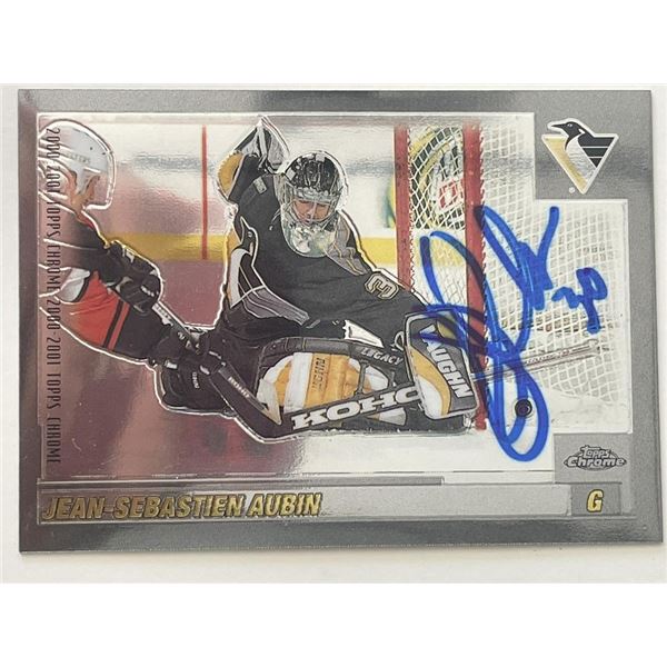 Pittsburgh Penguins Jean-SÃ©bastien Aubin 2001 Topps Chrome #148 signed trading card